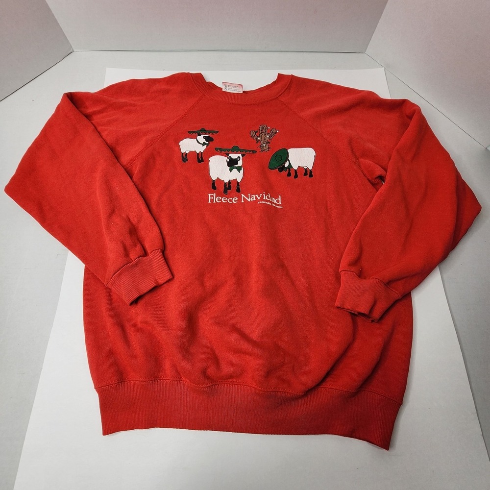 Vintage 90s Hanes Fleece Navidad Sz Med Ugly Christmas Sweater Sweatshirt Retro